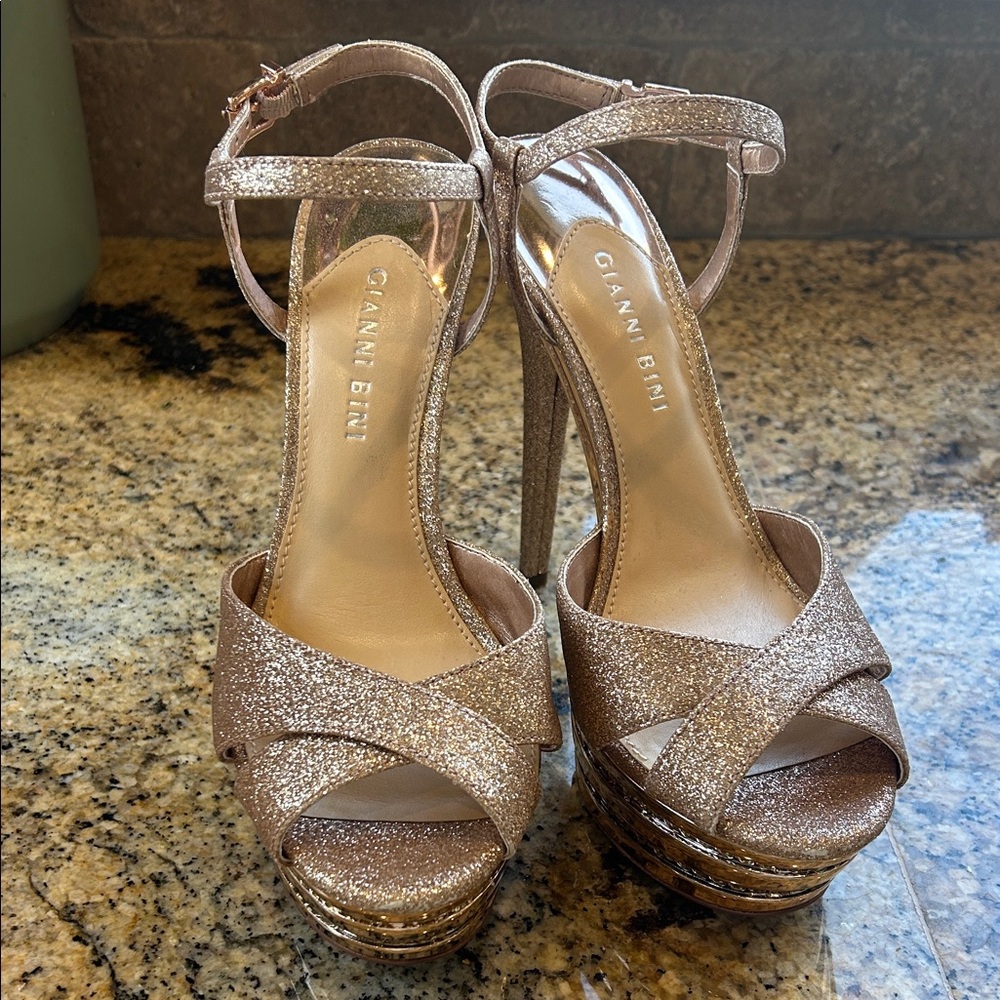 Gianni Bini Glittering Gold Platform Heels